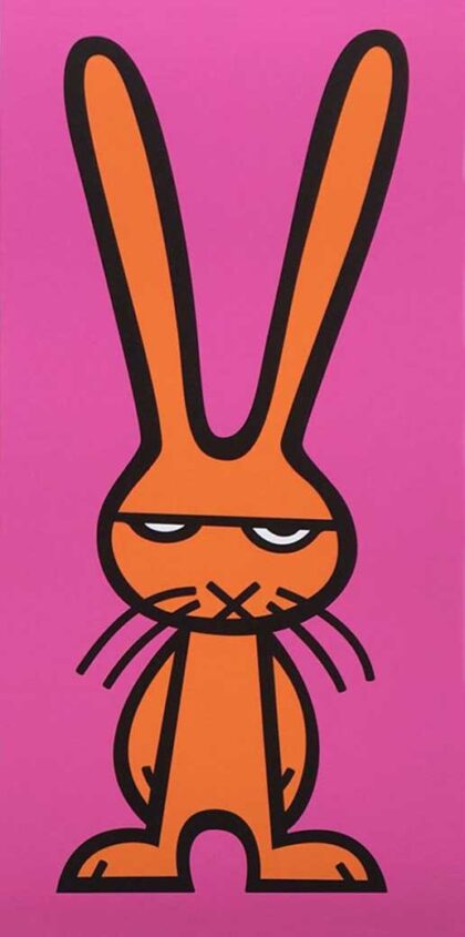 David Kuijers Prints - Befokte Bunny Orange on Pink