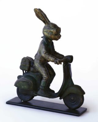 Carol Cauldwell 12190 Tiny Rabbit on Vespa with Goggles 2