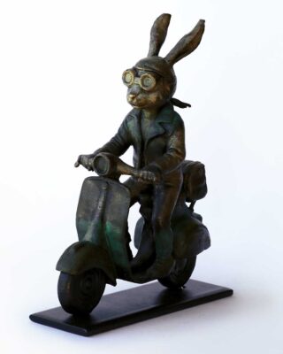 Carol Cauldwell 12190 Tiny Rabbit on Vespa with Goggles 3