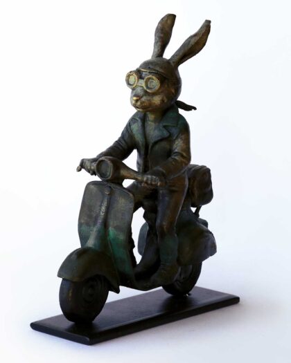 Carol Cauldwell 12190 Tiny Rabbit on Vespa with Goggles 3