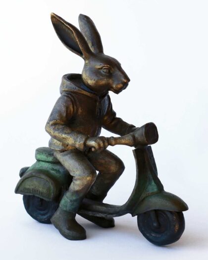 Carol Cauldwell 12191Tiny Rabbit on Vespa with Hoodie 3